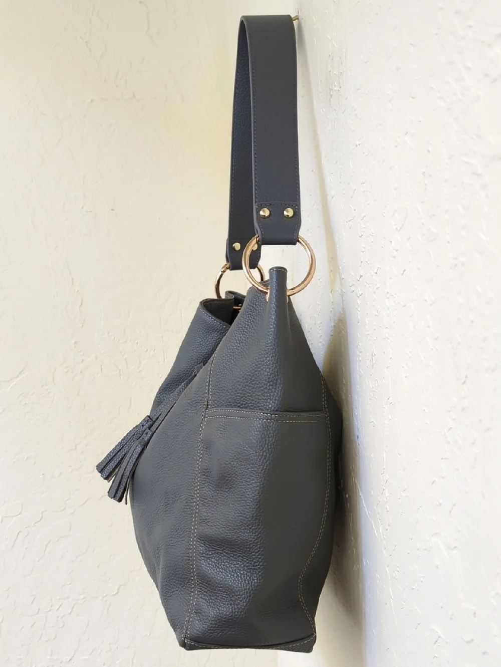 Laggo Gray Julia Leather Tassel Hobo Bag